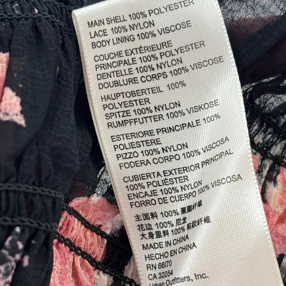 Free People Black Floral Midnight Combo Pink Daphne Blouse